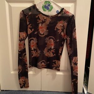 Urban Outfitters Dragon Print Mesh Tee